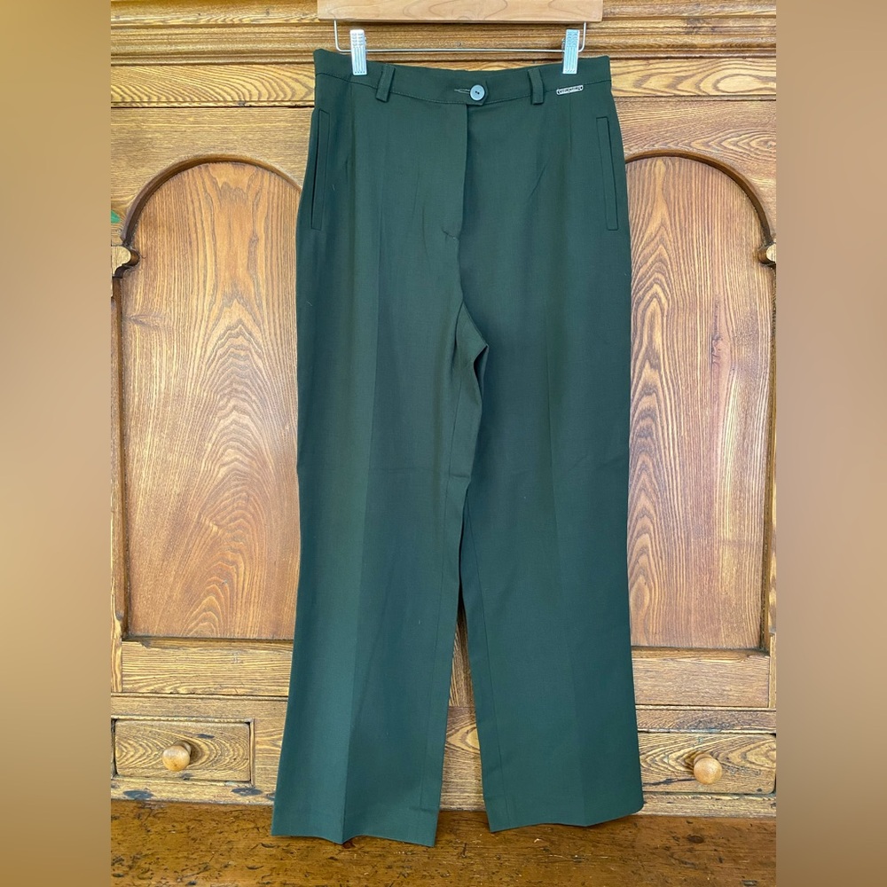 Geiger wool stretch pants 40 8 10 M lightweight twill high waist pleated green